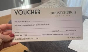 Christchurch Derma Spa gift voucher for a treatment or money off at the skincare clinic in Christchurch, Dorset